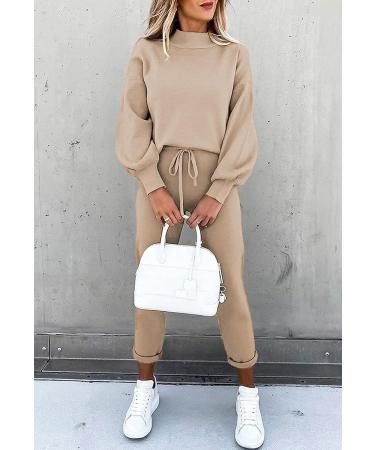 Fixmatti Women's 2 Piece Outfits | Long Sleeve Pullover Sweatshirt Jogger Pants Sweatsuit | Khaki - Size Small - Buy Online on GoSupps.com