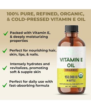 Abbasi & Co 100% Pure Vitamin E Oil 150 000 IU Organic Essential Oil for Face Skin Hair & Scars Moisturizes Dry Skin Reduces Wrinkles Aceite de Vitamina E 100ML - Buy Online on GoSupps.com