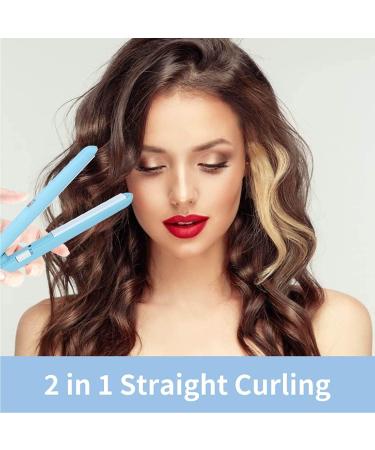 2 in 1 Hair Straightener & Mini Curling Iron - Professional Heat Resistant Mat for Styling - Blue - Buy Online on GoSupps.com