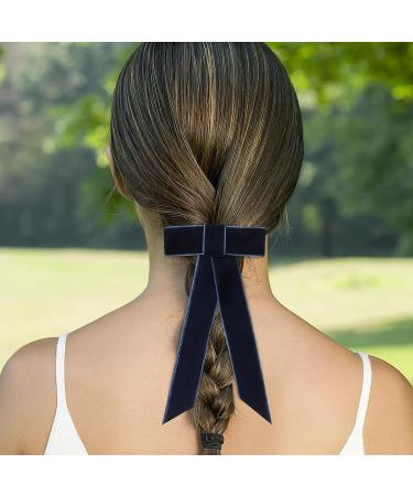 Minkissy Large Velvet Hair Bow Clips - Bowknot Hair Clip Velvet Hair Bow Barrettes Satin Ribbon Hair Bow Collection for Women Girls (Blue Edge) - Buy Online on GoSupps.com