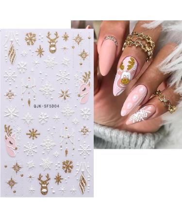 JMEOWIO 3D Embossed Christmas Glitter Nail Art Stickers Decals Self-Adhesive 5D Snowflake Xmas Winter Holiday Heart Star Nail Supplies Nail Art Design Decoration Accessories 4 Sheets - Buy Online on GoSupps.com
