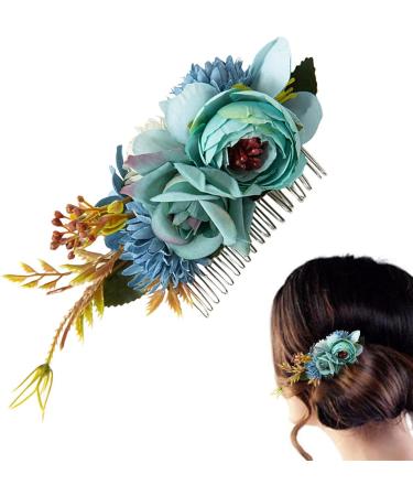 Anulely Hair Combs Floral Bridal Headpiece Bride Hair Comb Photo Prop Hair Wreath Spring Wedding Hair Piece Barrette Prom Girl Decorative Bridal Headband For Wedding Blue - Buy Online on GoSupps.com