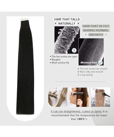 Moresoo Tape-In Extensions - Real Hair 50cm Black #1B Seamless Adhesive Skin Weft 20 Pieces 50g - Remy Natural Hair - Buy Online on GoSupps.com