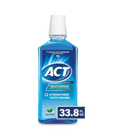 ACT Restoring Fluoride Mouthwash 33.8 fl. oz. Strengthens Tooth Enamel, Cool Mint (Pack of 3) Cool Mint 33.8 Ounce (Pack of 3)