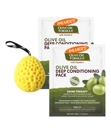 Palmers Hair Products Olive Oil Formula Deep Conditioner Packets 2.1 Oz Bundled with Bath Sponge Hydrating Hair Solution with Vitamin E & Keratin Olive Oil Conditioner Sulfates & Parabens Free