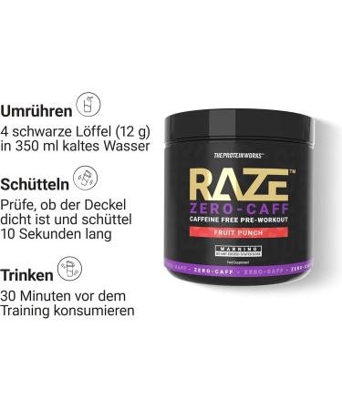 Protein Works Raze Zero-Caff Pre Workout - Stimulant-Free Fruit Punch | Citrulline & Creatine | 30 Servings | International Shipping Available - Buy Online on GoSupps.com