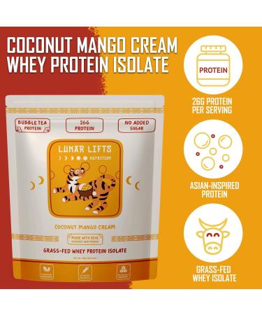 Lunar Lifts Nutrition Coconut Mango Cream - Boba Tea Whey Protein Isolate | 26 Grams Grass-fed Whey Isolate Protein per Serving Protein Powder | No Added Sugars or Artificial Ingredients Protein Shake - Buy Online on GoSupps.com