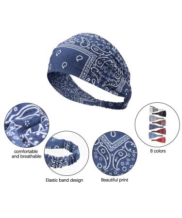 8-Piece Boho Bandana Headbands Set | Paisley Print | Stretchy Yoga Headwraps for Women and Girls - Buy Online on GoSupps.com