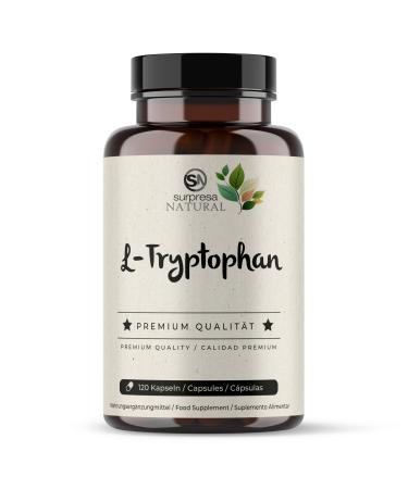 Surpresa Natural L-Tryptophan Pack of 120 high-dose 500mg capsules made from plant-based fermentation pure essential amino acid tested