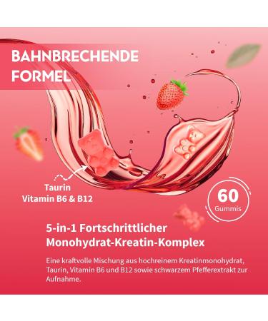 Cr atine Gummies Complexe 5000mg par Portion Formule 5-en-1 avec Taurine et Vitamine B6 Cr atine Monohydrate M cher pour Hommes et Femmes Saveur Fruits Rouges V gan (60 Unit (Lot de 1)) - Buy Online on GoSupps.com