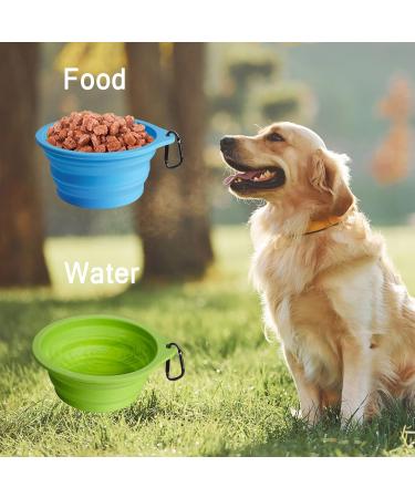 Petbonus Foldable Dog Bowls - 2 Pack Silicone Travel Water & Feed Bowls for Dogs | Leak-Proof & Portable with Carabiners - Light Blue & Light Green (600ml) - Buy Online on GoSupps.com