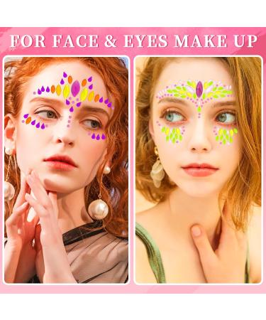 Face Jewels Self-Adhesive Rhinestones for Festivals - 4 Sheets Fluorescent Gems for Kids and Women - DIY Stick-on Carnival Makeup and Holiday Body Art - Buy Online on GoSupps.com