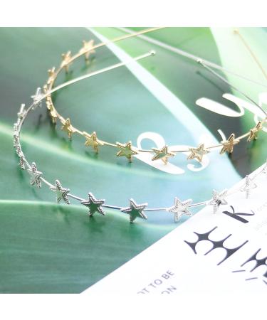2 Pack Gold & Silver Alloy Star Headbands - Bridal Wedding Hair Accessories for Women and Girls | Elegant Ornaments - Buy Online on GoSupps.com