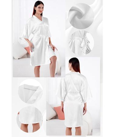 MEIKLE Silky Robes for Women Party Wedding Short Floral Kimono with Blindfold Hair Bands Elastic Hair Scrunches Cs-white S/M - Buy Online on GoSupps.com