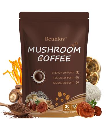 Mushroom Coffee Instant Mushroom Coffee Powder with 6 Adaptogenic Mushrooms (Cordyceps Lion s Mane Shiitake Turkey Tail) and MCT Oil for Better Energy Focus Immune Support - 30 Servings New Version 6.35 Ounce (Pack of