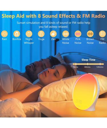 Light Alarm Clock - Sunrise Sunset Simulation Double Alarms 20 Brightness Levels 19 Colors & FM Radio - Perfect Wake-Up Light for Adults & Children - Buy Online on GoSupps.com