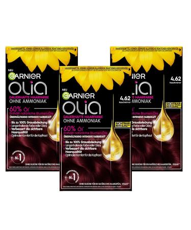 Garnier Olia Permanent hair color without ammonia with nourishing and natural oils complete gray hair cover permanent coloring No. 4.62 Kashmirrot 3 pieces