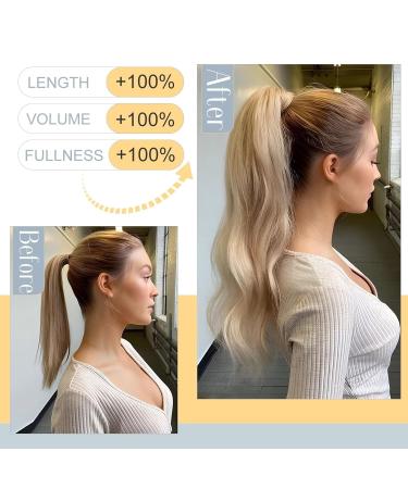 Clip-In Ponytail Extensions - Synthetic Wavy Hair Extensions 17 (43cm) - Honey Blonde & Bleaching Blonde - 90g - Realistic Look - Buy Online on GoSupps.com