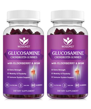 Glucosamine Chondroitin Gummies for Women & Men - 1500mg Glucosamine Chondroitin with MSM & Elderberry - Flexibility & Immune Support - 60 Gummies (2 Pack)