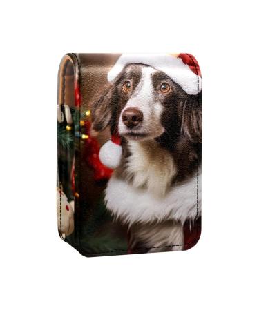 Lipstick Case Leather Lip Gloss Lipstick Organizer with Mirror Mini Lipstick Holder Bag Christmas Puppy Dog G456z5ykpu
