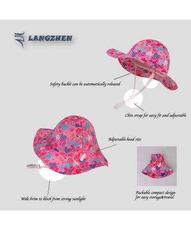 LANGZHEN Baby Girls Sun Protection Hat with Chin Strap, Adjustable Toddler Kids Wide Brim Play Hat, Love Design, 1-2 Years - Buy Online on GoSupps.com