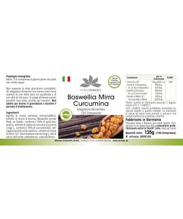 WARNKE VITAL SUBSTANCES Boswella tablets with mire and curcumin 150 tablets with vitamin D3 HERBADIRE RECKTY by Warnke Valthys German pharmacists qualitia - Buy Online on GoSupps.com