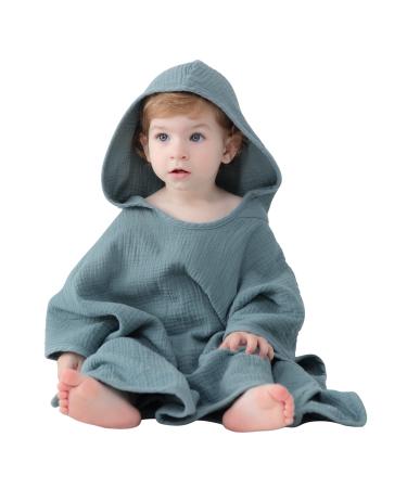 Lat bathing poncho for children baby poncho bath towel 100% cotton musselin baby towel with hood super absorbent hooded towel for babies and children 64x60cm (blue) blue