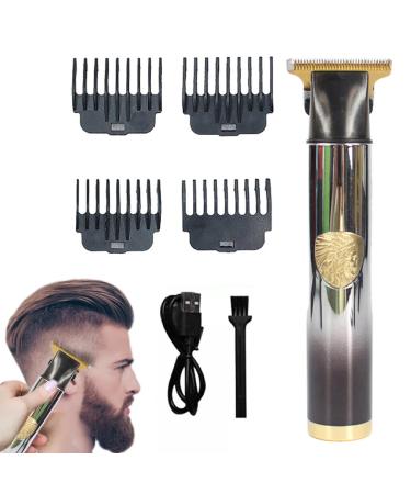 Dous T9 Electric Hair Vintage Embossed Zero Gapped Detail Beard Shaver Embossed Mustache Trimming and Detailing T-Hair Trimmer with 4 Guide Comb -Silver Black