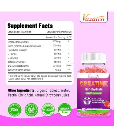 2 Pack Sugar-Free Vegan Creatine Monohydrate Gummies - 5g for Energy & Muscle Build Natural Strawberry Flavor 120 Count - Buy Online on GoSupps.com