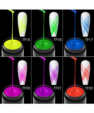 Glow in the Dark Spider Gel Nail Art - 6 Colors Luminous Drawing Gel for DIY Manicure | UV LED Soak Off Elastic Line Painting Gel with Brushes - Buy Online on GoSupps.com