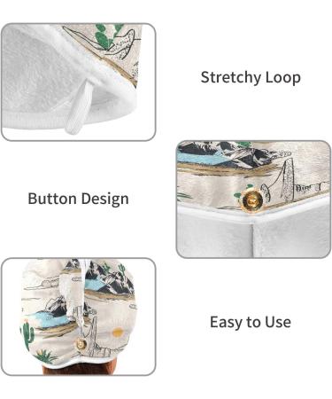 Western Desert Landscape Dry Hair Cap - 2 Piece Quick Drying Towel Set with Button Headband | Super Absorbent & Soft Comfort - Buy Online on GoSupps.com