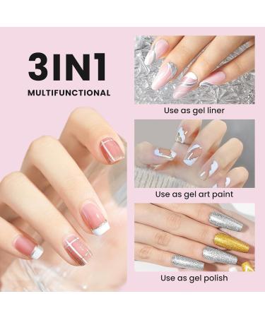 Gel Liner Nail Art Polish Set - 4 Pcs Black White Gold Silver Glitter Colors with Thin Brush - Soak Off LED Lamp Compatible - 0.33 fl. oz Each - Buy Online on GoSupps.com