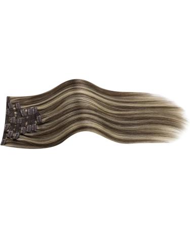 Moresoo Clip in Human Hair Extensions - Dark Brown with Caramel Blonde Highlights, 24 Inch, 7 Pieces/120g #P4/27 - Buy Online on GoSupps.com