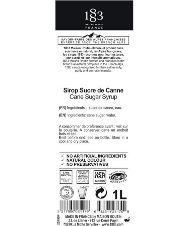 1883 Maison Routin Premium Cane Sugar Syrup 1L - Perfect for Cocktails, Mocktails, Coffee & Iced Tea | Pack of 1 | High-Quality Cane Sugar Syrup - Buy Online on GoSupps.com