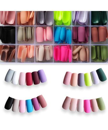 LoveOurHome 576pc Medium Matte Square Press on Nails - 24 Colors, Full Cover Colored Fake Nails for Women Girls - Acrylic Tips with Case - Buy Online on GoSupps.com