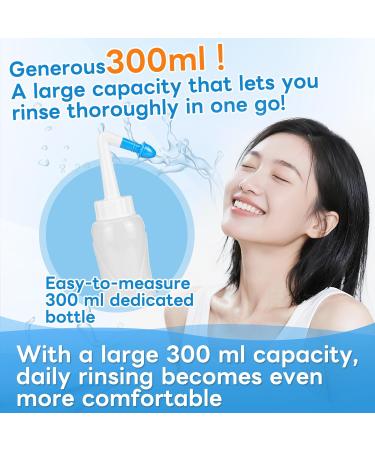 InhwRior Nasal Irrigation Bottle 300ml Manual Sinus Rinse Kit with 50 Packs Powder (2.7g/300ml) 2 Nozzles Easy to Use Gentle and No Burning - Buy Online on GoSupps.com