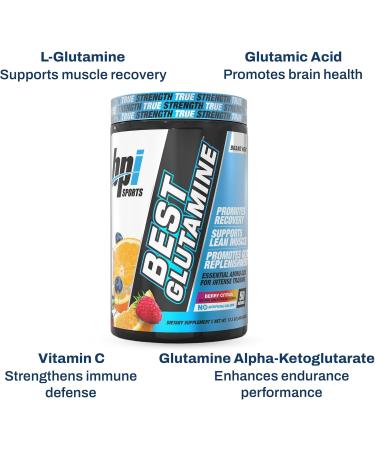 BPI Sports Best Glutamine Supplement, L Glutamine Powder for Gut Health, Muscle Recovery and Immune Support 6 Advanced Glutamine Types + Vitamin C 50 Servings Berry Citrus Flavor Berry Citrus 1.08 Pound (Pack of 1) - Buy Online on GoSupps.com