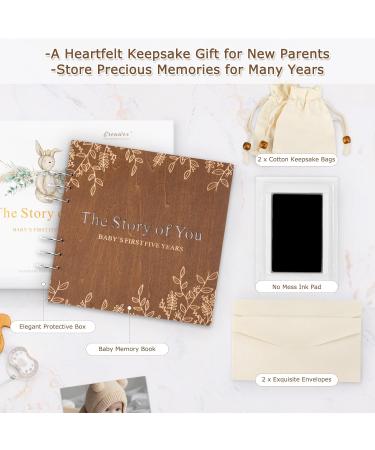 Creawoo Wooden Baby Memory Book Set - Baby's First 5 Years Milestone Journal, Record Diary, Scrapbook, Keepsake Gift Box for New Parents - Includes Ink Pad, Souvenir Bags, Envelopes - Buy Online on GoSupps.com