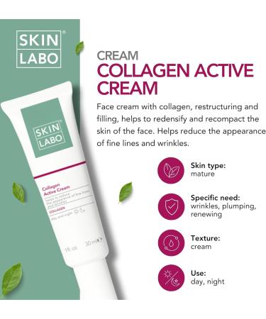 SkinLabo - Collagen Active Cream Restructuring and Filling Reduces the Appearance of Fine Lines Anti-Wrinkle Action with Collagen - 30 ml New Version - Buy Online on GoSupps.com