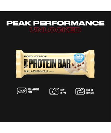 Buy Body Attack Protein Bar Vanilla-Stracciatella | 24 x 35g Low Fat Fitness Bars with Vitamins & L-Carnitine - High-Quality German Protein - Buy Online on GoSupps.com