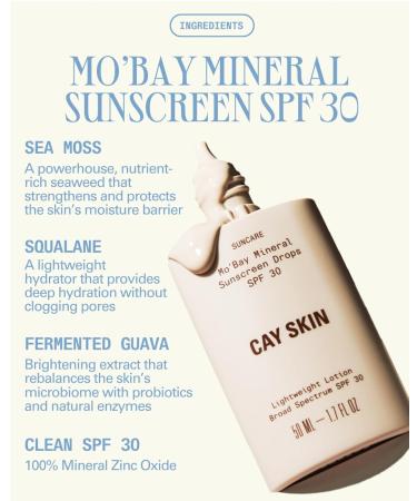 Cay Skin Mo'Bay Mineral Sunscreen Drops SPF 30 Broad Spectrum Face Sunscreen & Makeup Primer w/Sea Moss Lightweight Moisturizing Reef Safe Lotion with Natural Finish for All Skin Types 1.7 oz. 1.69 Ounce (Pack of 1) - Buy Online on GoSupps.com