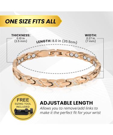 Magnetrx Ultrastarkes Magnnet Hardship Bracelet for Women - Double Magnet Stainless Steel Crystal Adjustable Rose Gold Magnetic Tape with Size Tool - Buy Online on GoSupps.com