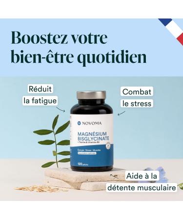 NOVOMA Magnesium Bisglycinate + Taurine & Vitamin B6 High Content 300mg /day 120 capsules Fights Fatigue and Stress Better Absorbed than Magnesium Marin Made in France - Buy Online on GoSupps.com