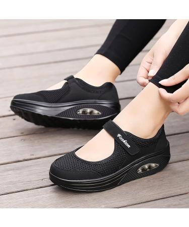 PGOJUNI Women's Diabetic Fashion Sneakers 2023 - Air-Cushion Slip-On Orthopedic Shoes with Arch Support - Size 9, Color: A1 Black - Buy Online on GoSupps.com