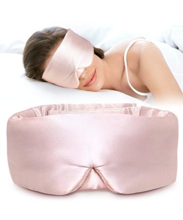 LitBear Silk Sleep Mask for Side Sleeper Eye Mask Sleeping for Women Men 100% 22 Momme Pure Mulberry Silk Face-Hugging Padded Silk Eye Cover for Sleeping with Adjustable Band (Pink)