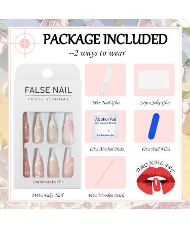 Almond Fake Nails Short 24Pcs White French False Nails with Flower Designs - Nail Art Pink Set for Women - Includes Nail Glue - Press On Nails for Girls - Buy Online on GoSupps.com