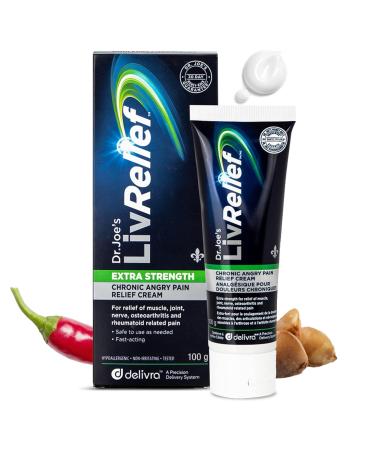 LivRelief Extra Strength Chronic Angry Pain Relief Cream - Penetrating Relief for Joint Muscle Pain & Inflammation Arthritis & Osteoarthritis Aid - Natural Plant Based Cream Made in Canada Unscented (100g)