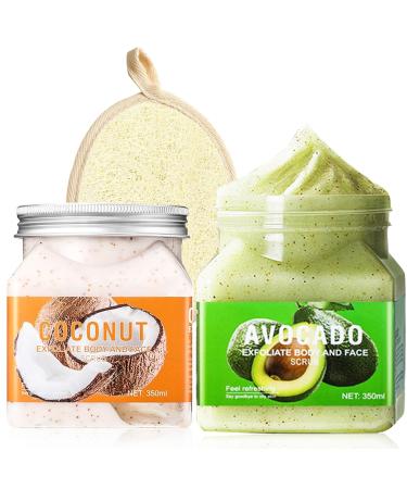 Body Scrub Exfoliator Set Exfoliating Face Hand Foot Body Scrub Self Skin Care Deep Cleansing Exfoliating for Oily Skin Set Includes Coconut and Avocado Botanical Extract Scrub and a Loofah Pad