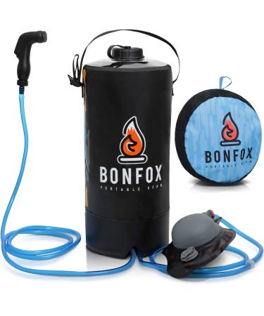 BONFOX Camping Shower - 2.6Ga 10L with Carry Bag - Portable Shower Camp Shower - Outdoor Shower Camping - Portable Shower Pump - Camp Shower - Outdoor Solar Shower for Camping - Overland Road Shower Black