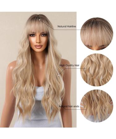 Testar Long Blonde Curly Wig for Women | Heat-Resistant Synthetic Wavy Hair with Dark Roots | Ideal for Everyday & Party Use - Buy Online on GoSupps.com